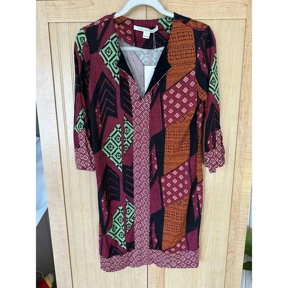 NWT Diane Von Furstenberg Rose Patchwork 3/4 Sleeve 100% Silk Dress Size 4 - Picture 3 of 7